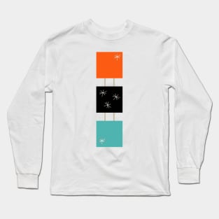 Orange Blue Black Stacked Squares Retro Starburst Long Sleeve T-Shirt